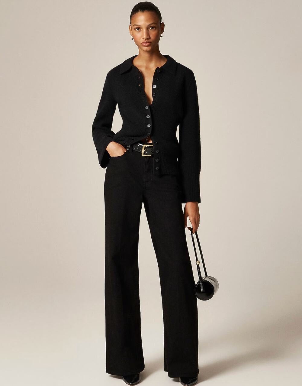 J.Crew Denim Trouser Jean Black Rinse Wide Leg High Rise Semi Stretch US 30 NWT